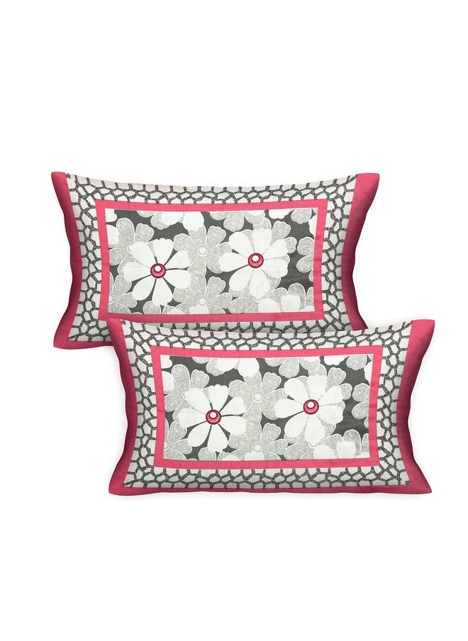 RajasthaniKart® Pure 100% Cotton Double Bed Sheet with 2 Pillow Covers (Bedsheet for Double Bed Cotton, Pink,Floral)