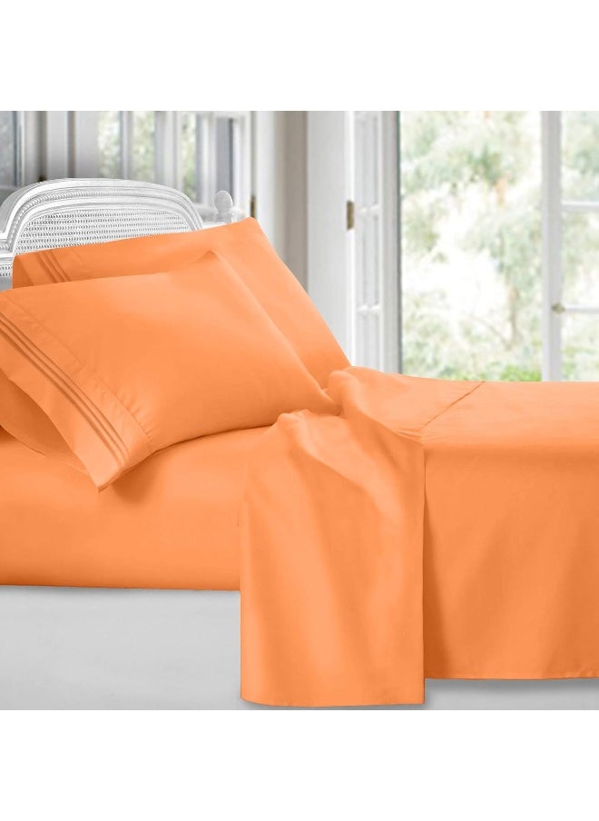 Clara Clark Bed Sheets, Premier 1800 Series 4 Piece Bed Sheet Set, Deep Pocket, Wrinkle, Fade, Stain Resistant, Luxury Soft Bedding Sheets & Pillowcases, Twin, Apricot Orange