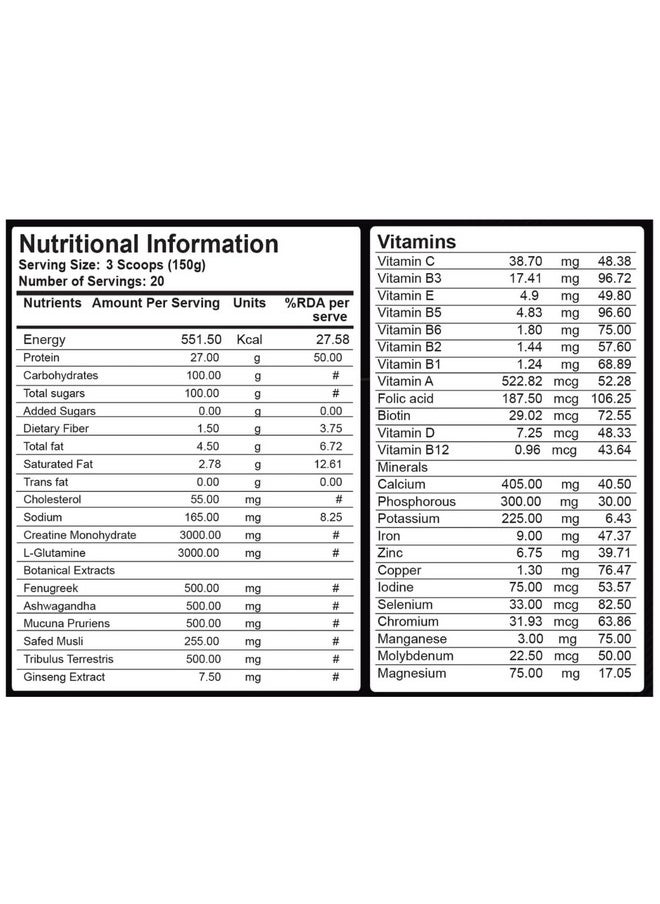 Nitric Lean Mass Gainer With Testosterone (1 Kg, Chocolate) Powder, Supplement For Men & Women