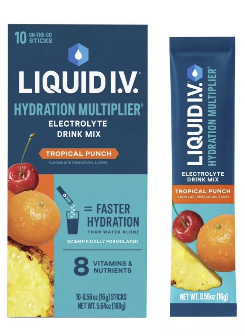 Hydration Multiplier, Electrolyte Drink Mix, Tropical Punch, 10 Stick Packs, 0.56 oz (16g) Each