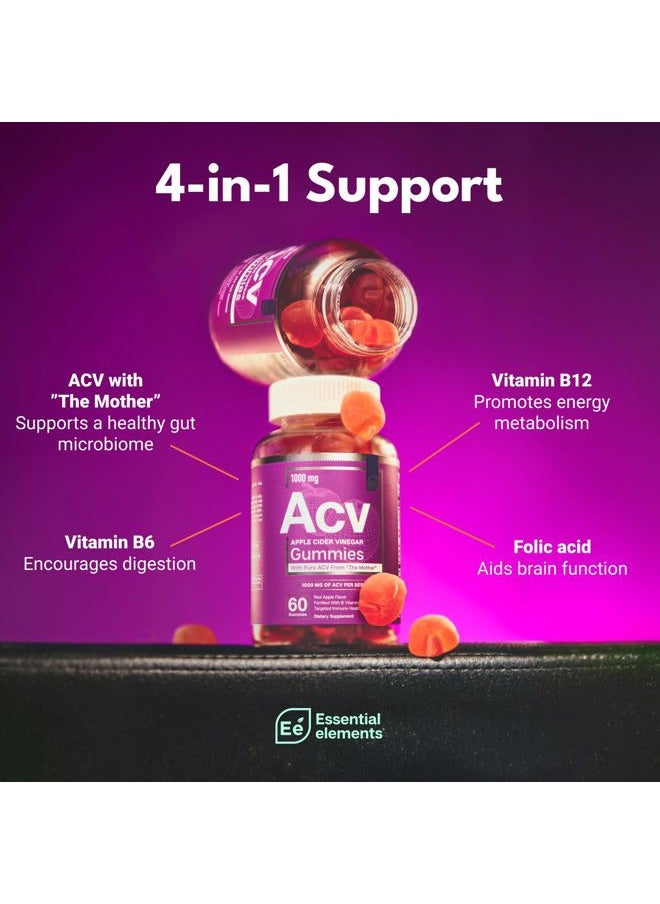 Apple Cider Vinegar Gummies from The Mother - Naturally-Sourced, Vegan ACV with Folic Acid and Vitamin B6 & B12 (2 Pack)