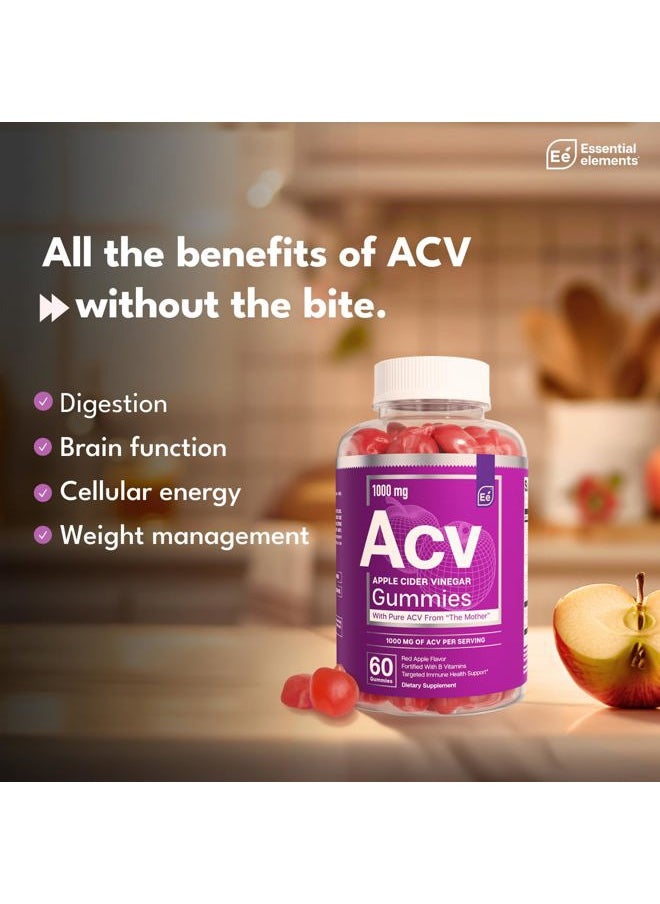 Apple Cider Vinegar Gummies from The Mother - Naturally-Sourced, Vegan ACV with Folic Acid and Vitamin B6 & B12 (2 Pack)