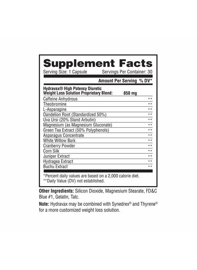 , Hydravax - Premium Diuretic Water Pills, Natural & Safe, Eliminates Water Retention, with Dandelion, Magnesium, Green Tea Extract, Cranberry Powder, 30 Capsules, 1 Dose Daily