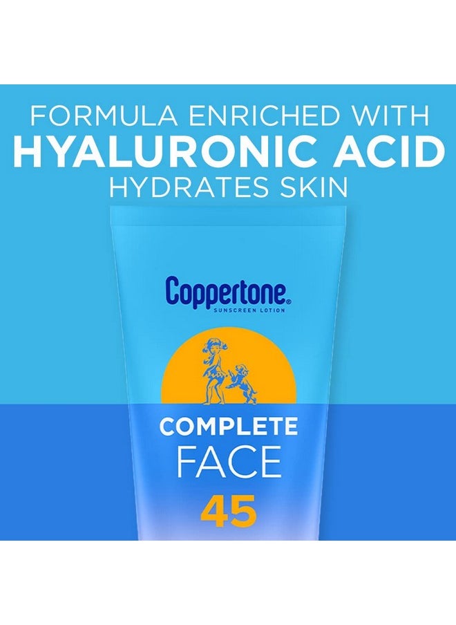 Coppertone Complete Face Sunscreen Lotion SPF 45, Weightless and Oil-Free, Water Resistant Sunscreen with Proven UVA/UVB Protection, 2.5 Fl Oz Tube