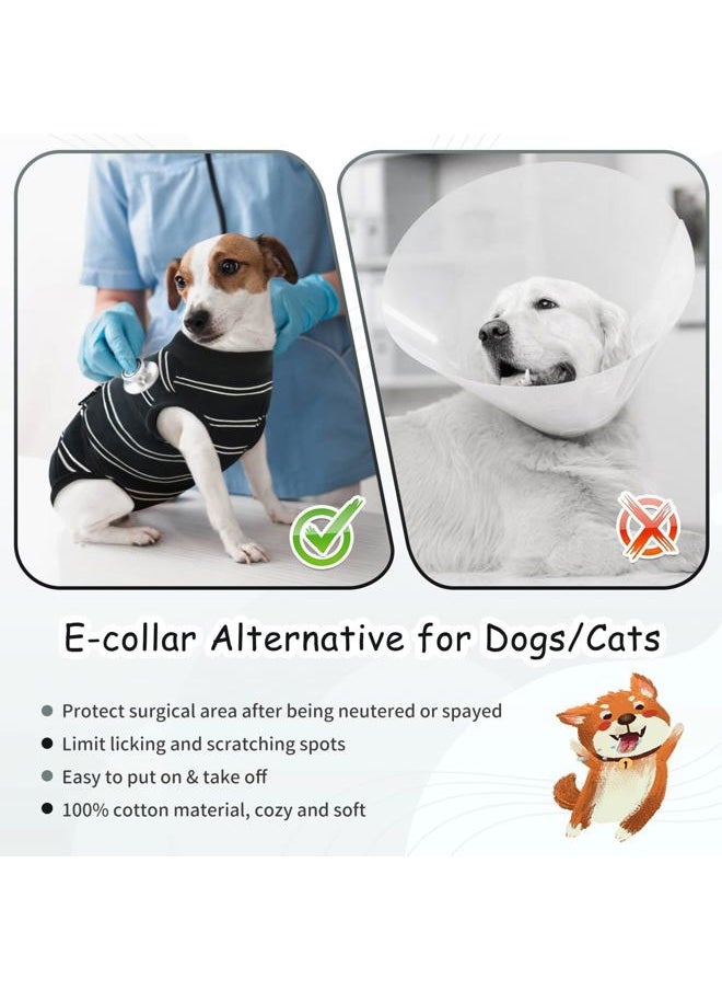 Dog Surgery Suit Female Spay, Soft Dog Recovery Suit Male Neuter Anti Licking Dog Onesie E-Collar & Cone Alternative, Breathable Dog Surgical Suit for Surgery Recovery, Black Strips XS