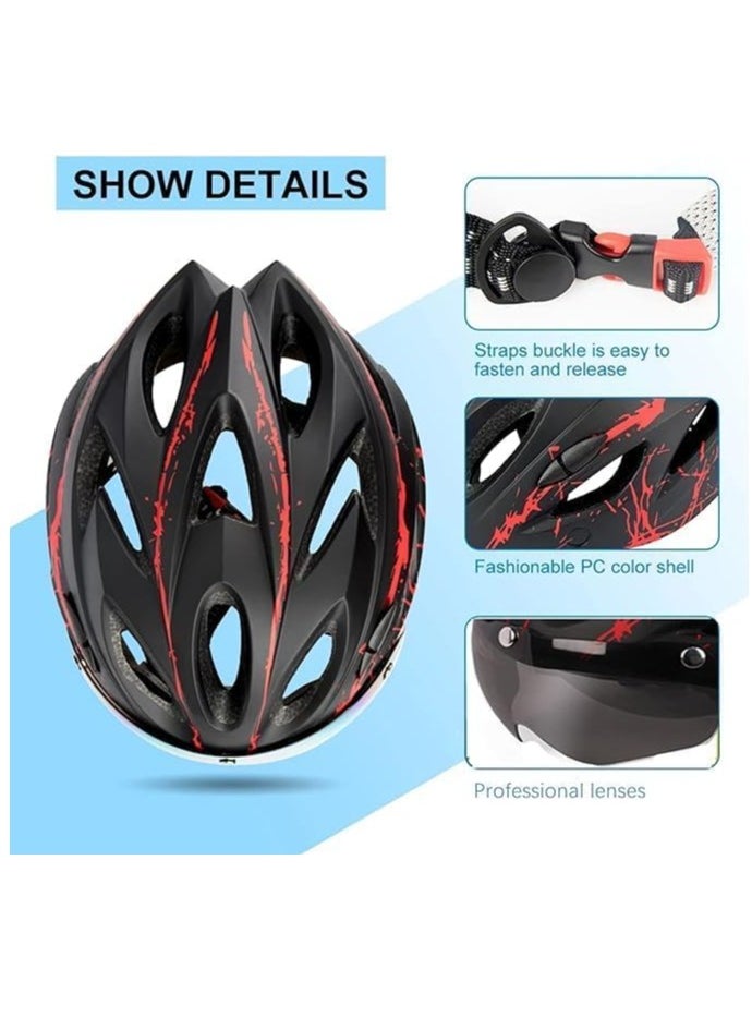 Adult bicycle helmet with detachable magnetic goggles, road and mountain riding protective helmet, adjustable size,unisex，white and black