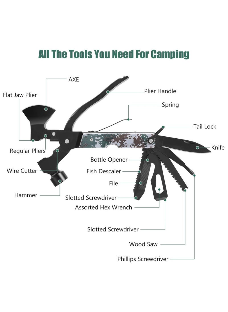 16-in-1 Mini Lightweight Multipurpose Axe - Essential Camping Gear, Unique Gifts for Men & Dads, Versatile Survival Tools, Outdoor Hiking Accessories, Perfect for Camping Adventures.