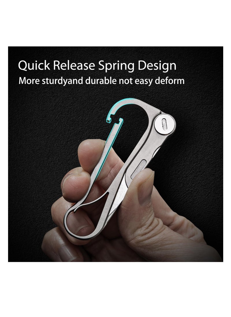 Titanium Carabiner Clip, Multifunctional EDC Carabiner Keychain with Folding Utility knife and Bottle Opener, Quick Release Keychain for Men and Women Lightweight Pocket Utility Knife with Carabiner