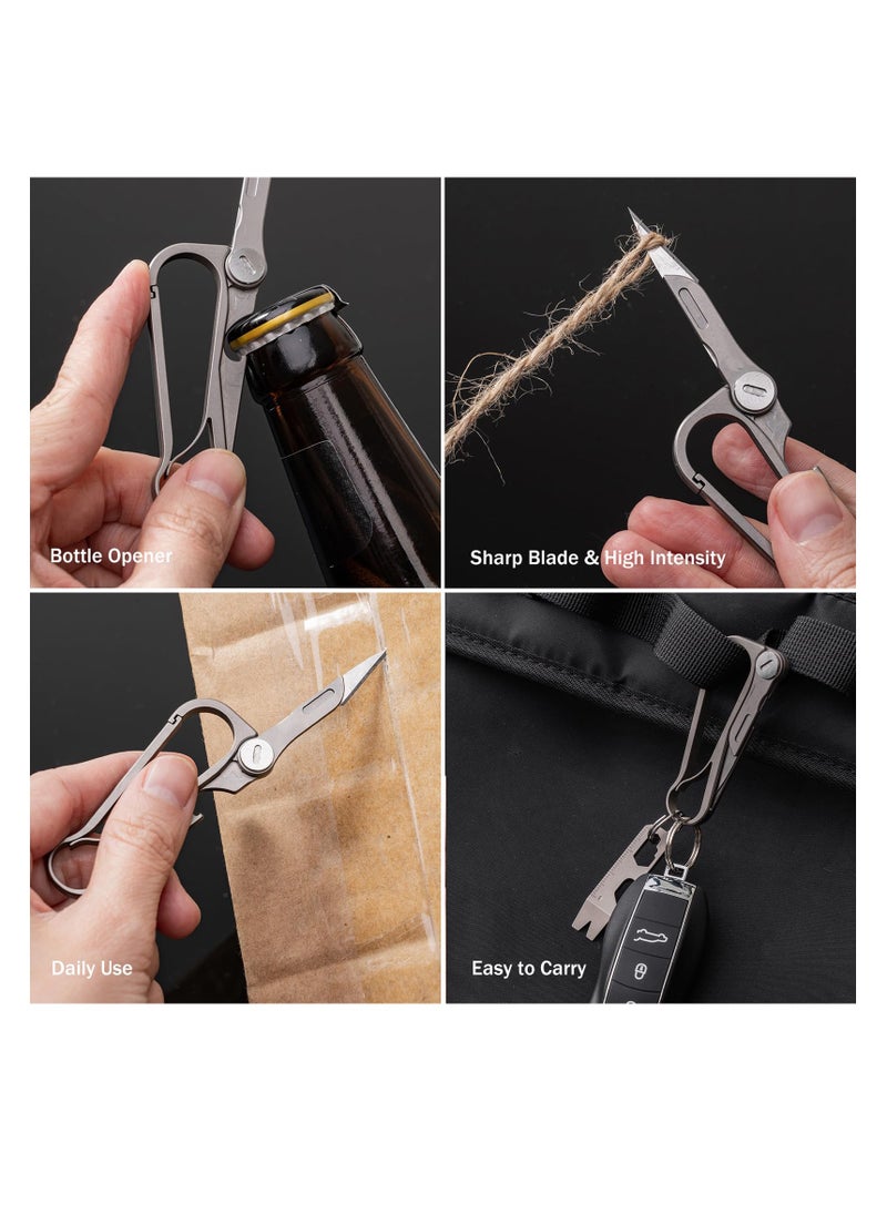 Titanium Carabiner Clip, Multifunctional EDC Carabiner Keychain with Folding Utility knife and Bottle Opener, Quick Release Keychain for Men and Women Lightweight Pocket Utility Knife with Carabiner