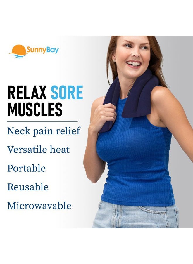 Microwavable Heating Pads, Microwavable Moist Heated Neck and Shoulder Wrap, Versatile Weighted Beanbag Cold Pack or Warm Compress, 2.2 lbs, 26x4 Inches, Navy Blue