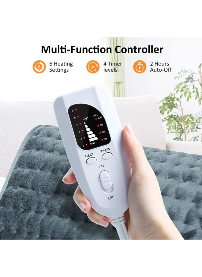Electric Heating pad for Back/Shoulder/Neck/Knee/Leg Pain Relief, 6 Fast Heating Settings, Auto-Off, Machine Washable, Moist Dry Heat Options, Extra Large 12