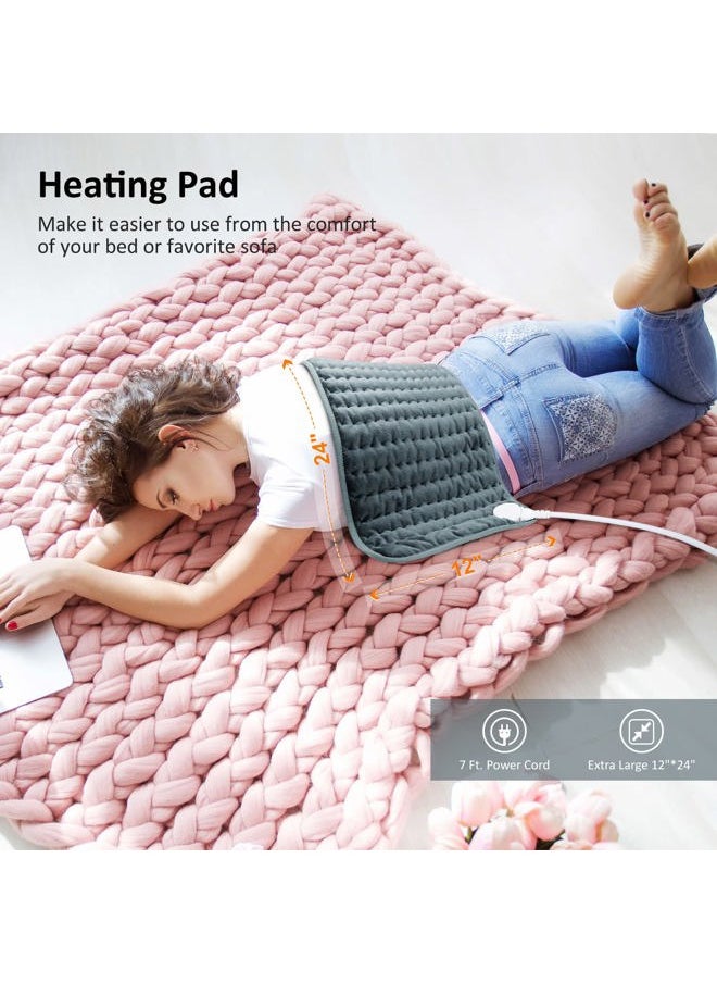 Electric Heating pad for Back/Shoulder/Neck/Knee/Leg Pain Relief, 6 Fast Heating Settings, Auto-Off, Machine Washable, Moist Dry Heat Options, Extra Large 12
