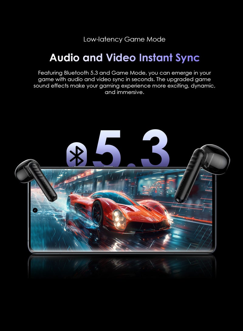 FreePods Neo True Wireless Earbuds 50H Play Time Bluetooth TWS Earphone with APP Control, Anifast Fast Charging,Sound360 Spatial Audio,Black Black