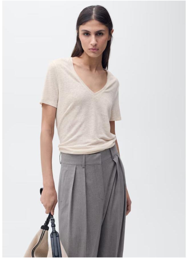 Casual V Neck Linen T-Shirt