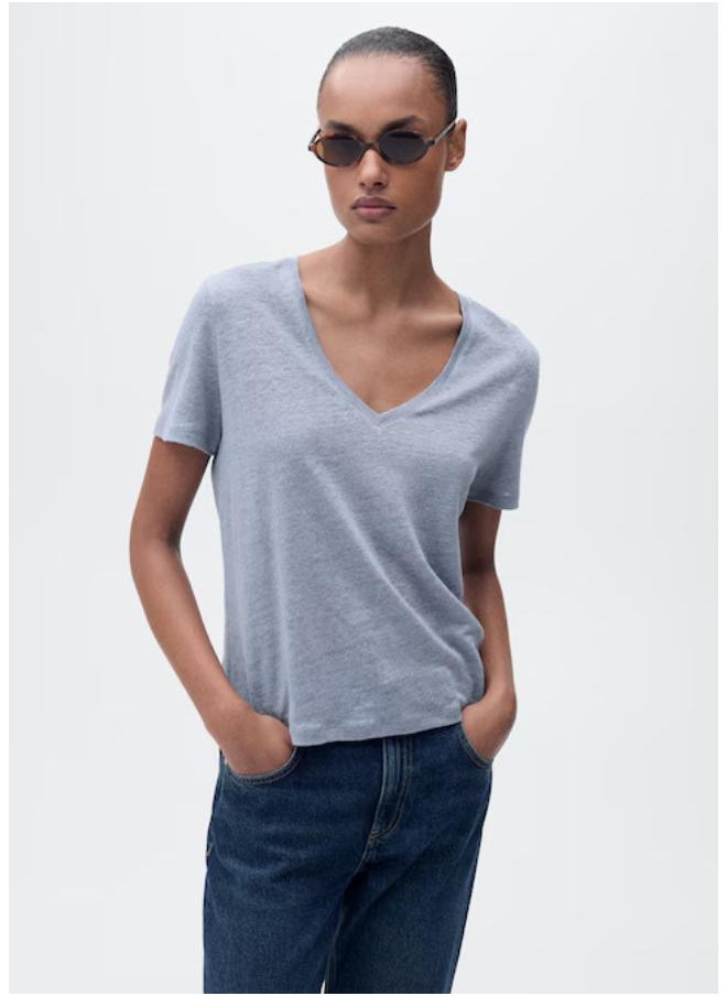 Casual V Neck Linen T-Shirt