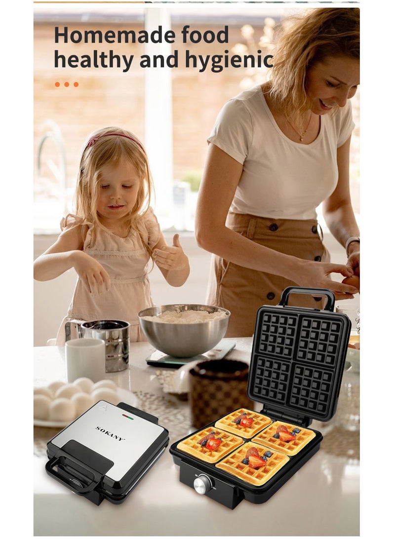 Electric waffle maker 4 large pieces 1500 watts Non Stick Teflon plates u0026 Adjustable Temperature Control