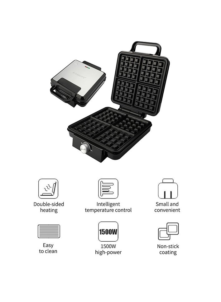 Electric waffle maker 4 large pieces 1500 watts Non Stick Teflon plates u0026 Adjustable Temperature Control