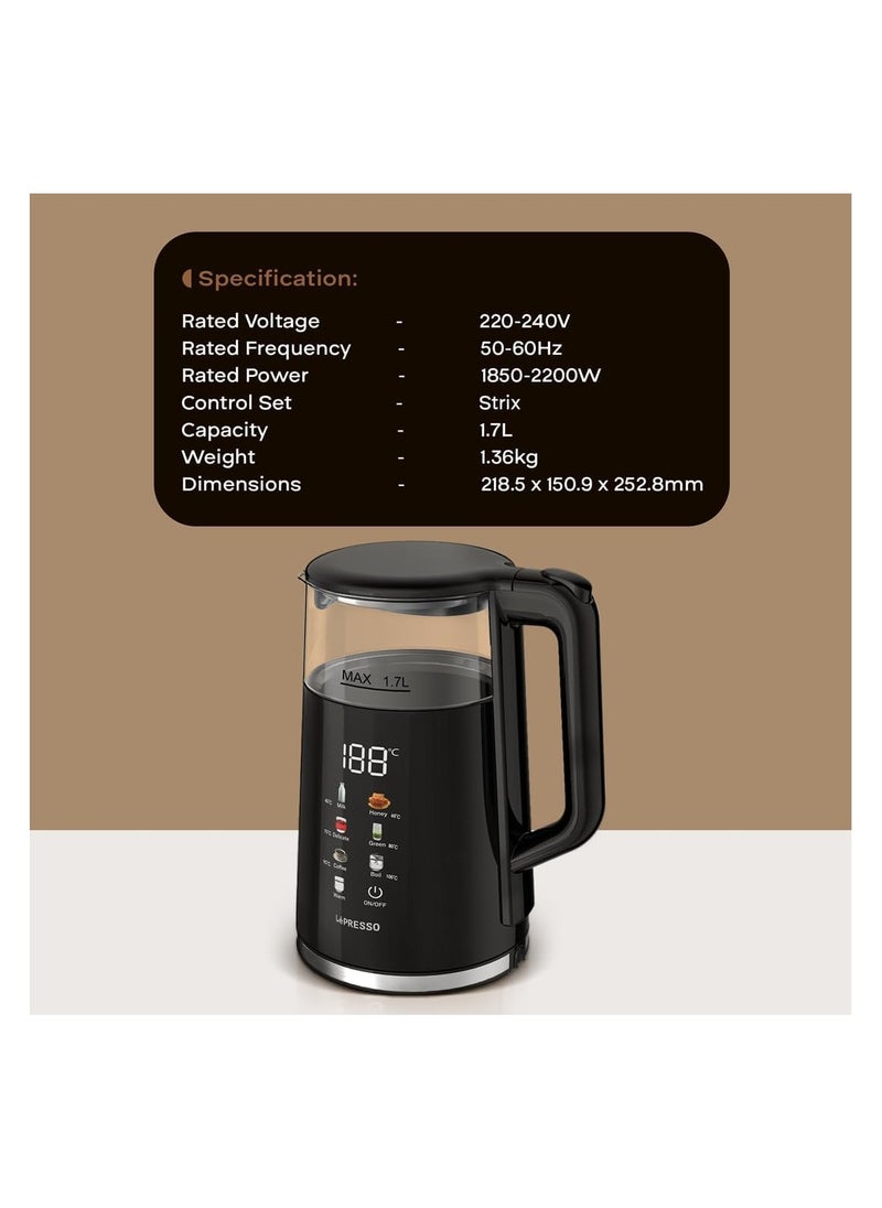 LePresso Electric Window Kettle Multi-Temprature Display 1.7L, 1850-2200W Rated Power, Temperature Control, Boil Dry Protection, Interactive Display, Auto-Opening Lid, Auto Shut-OFF - Black