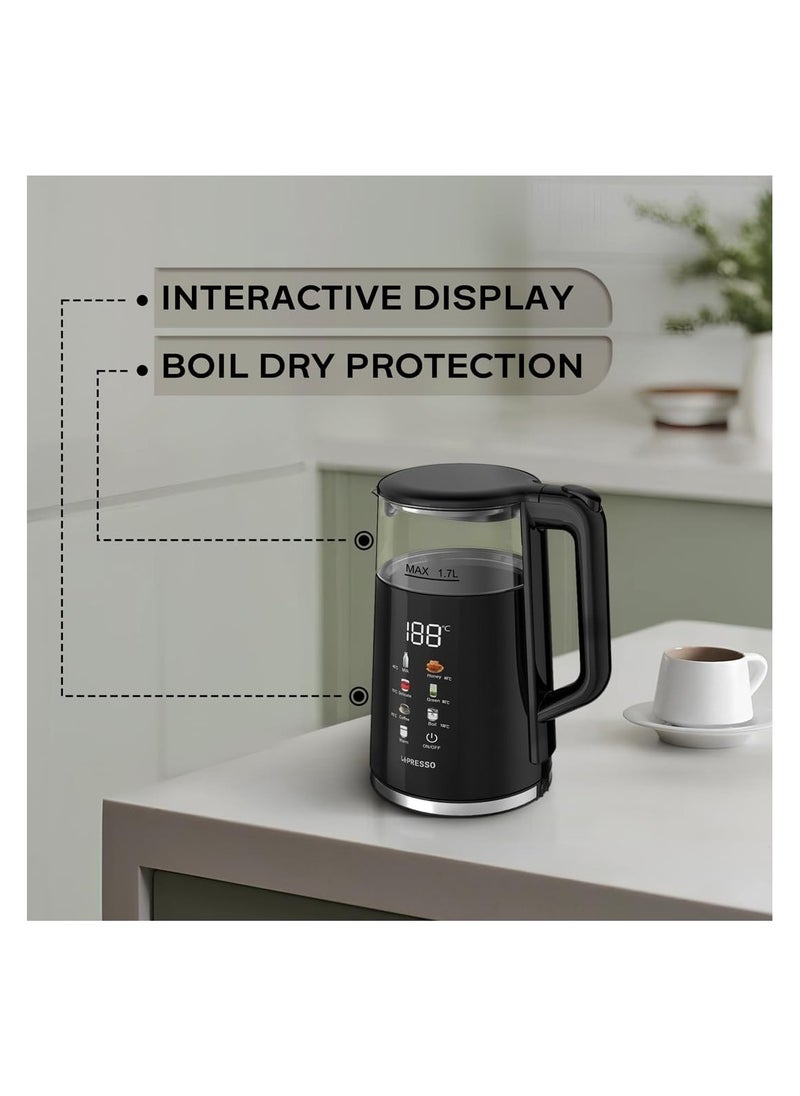 LePresso Electric Window Kettle Multi-Temprature Display 1.7L, 1850-2200W Rated Power, Temperature Control, Boil Dry Protection, Interactive Display, Auto-Opening Lid, Auto Shut-OFF - Black