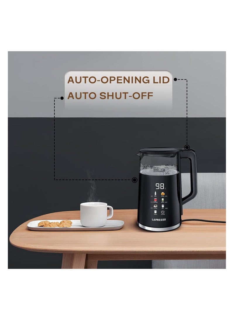 LePresso Electric Window Kettle Multi-Temprature Display 1.7L, 1850-2200W Rated Power, Temperature Control, Boil Dry Protection, Interactive Display, Auto-Opening Lid, Auto Shut-OFF - Black