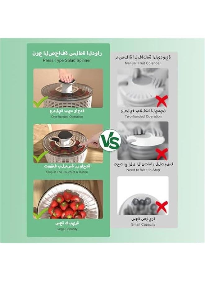 Large Salad Spinner, Vegetable Washer Manual Reusable, Quick Dry, Versatile Professional Fruit Washer Spinner, Veggie Dryer Draining Basket Lid Removable, One-Handed Pump Fruit Bowl and Colander (6L）