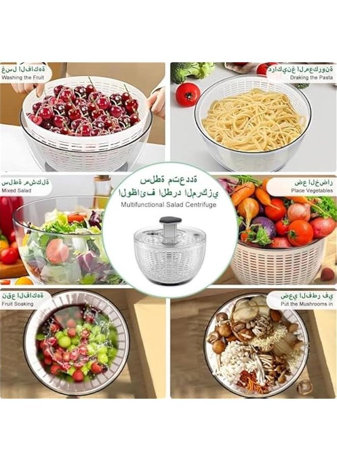 Large Salad Spinner, Vegetable Washer Manual Reusable, Quick Dry, Versatile Professional Fruit Washer Spinner, Veggie Dryer Draining Basket Lid Removable, One-Handed Pump Fruit Bowl and Colander (6L）