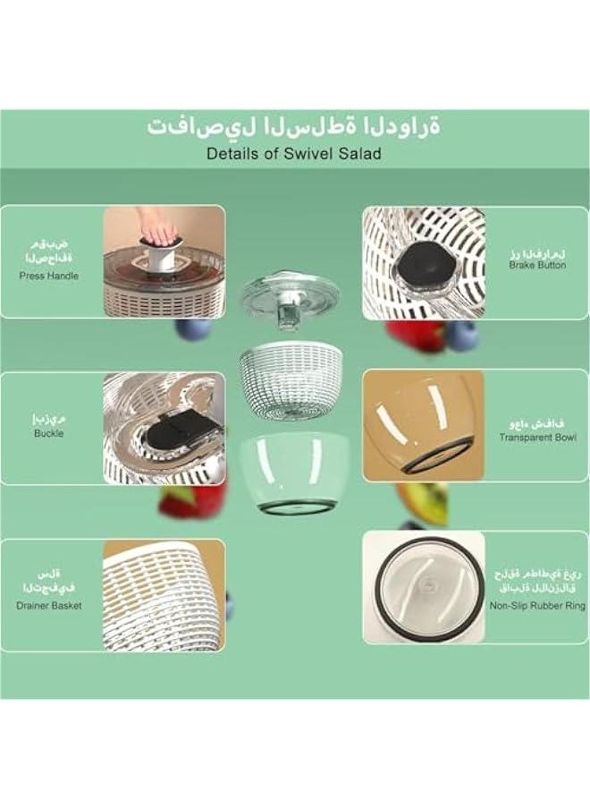 Large Salad Spinner, Vegetable Washer Manual Reusable, Quick Dry, Versatile Professional Fruit Washer Spinner, Veggie Dryer Draining Basket Lid Removable, One-Handed Pump Fruit Bowl and Colander (6L）