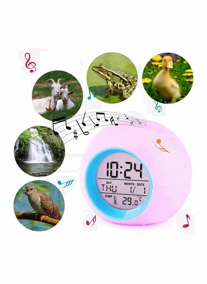Kids LED Alarm Clock, Color Changing Night Light, Colorful Spherical Night Lamp