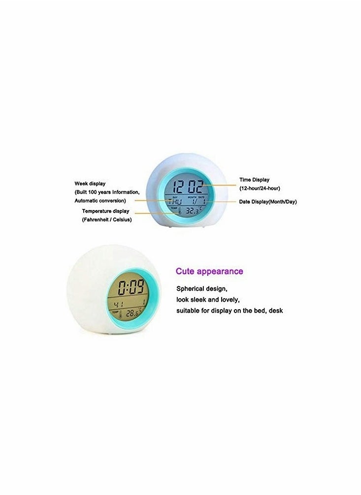 Kids LED Alarm Clock, Color Changing Night Light, Colorful Spherical Night Lamp