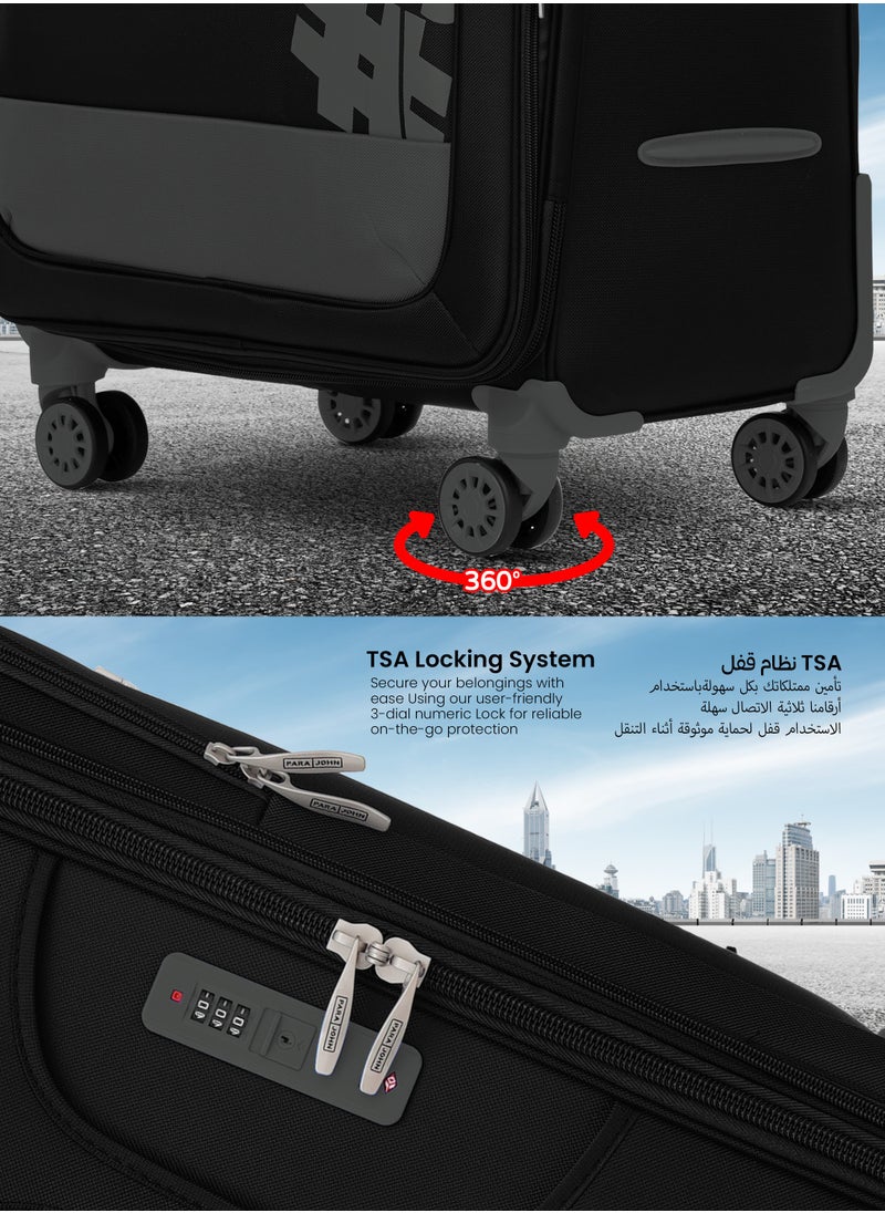 Hyper Trek 3 Pieces Set 8 Wheels Soft Luggage - Black
