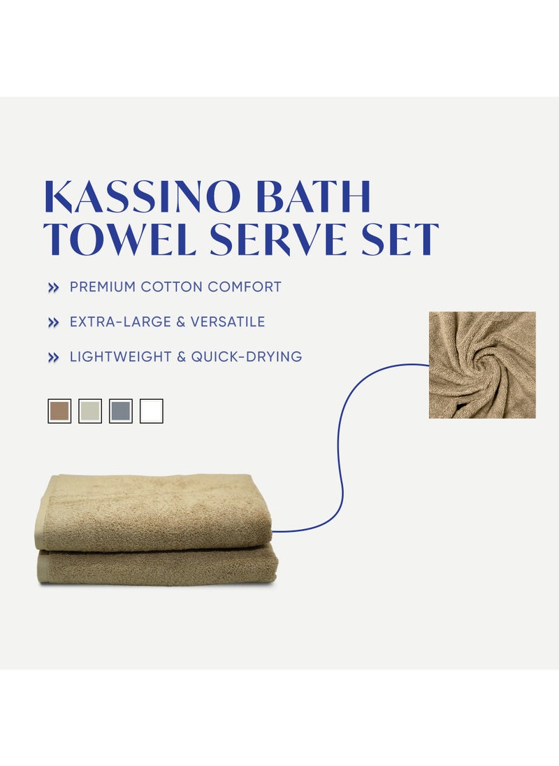 Kassino Bath Towel (2 Pack, 70x140 cm) - 540 GSM Large Bath Towels,100% Combed Cotton, Soft & Quick-Dry Towels, Highly Absorbent, Double Stitched Hotel Quality Towels | Beige