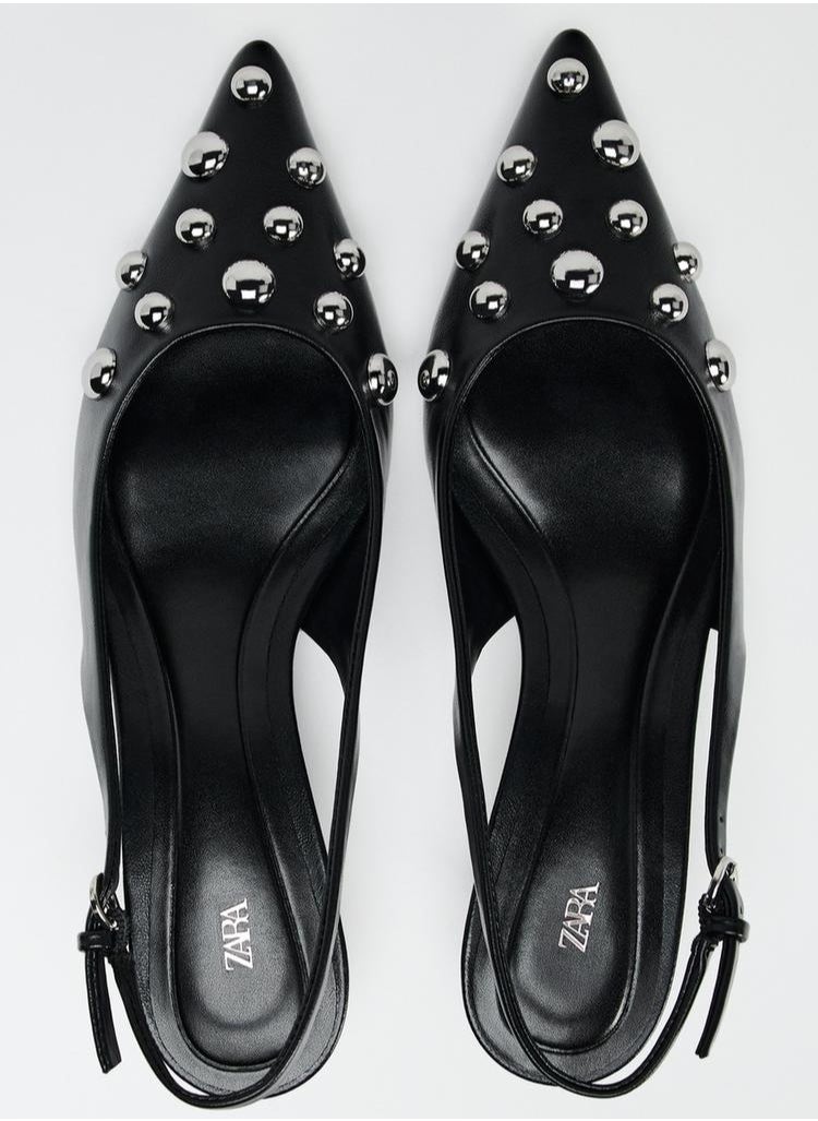 Studded kitten heel slingback shoes