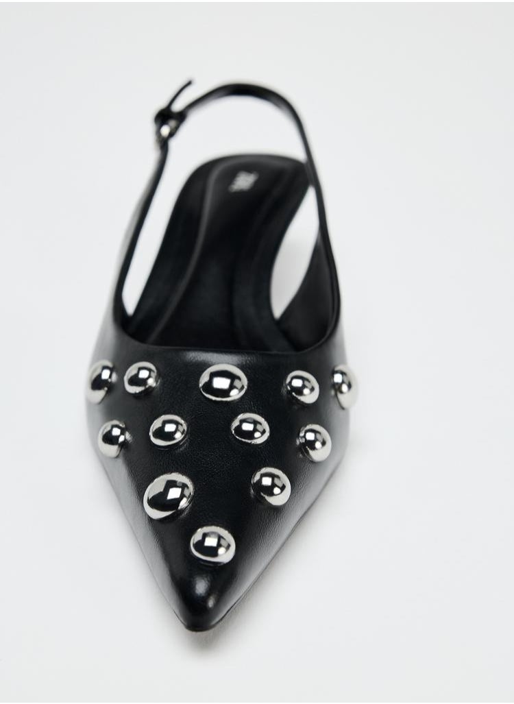 Studded kitten heel slingback shoes