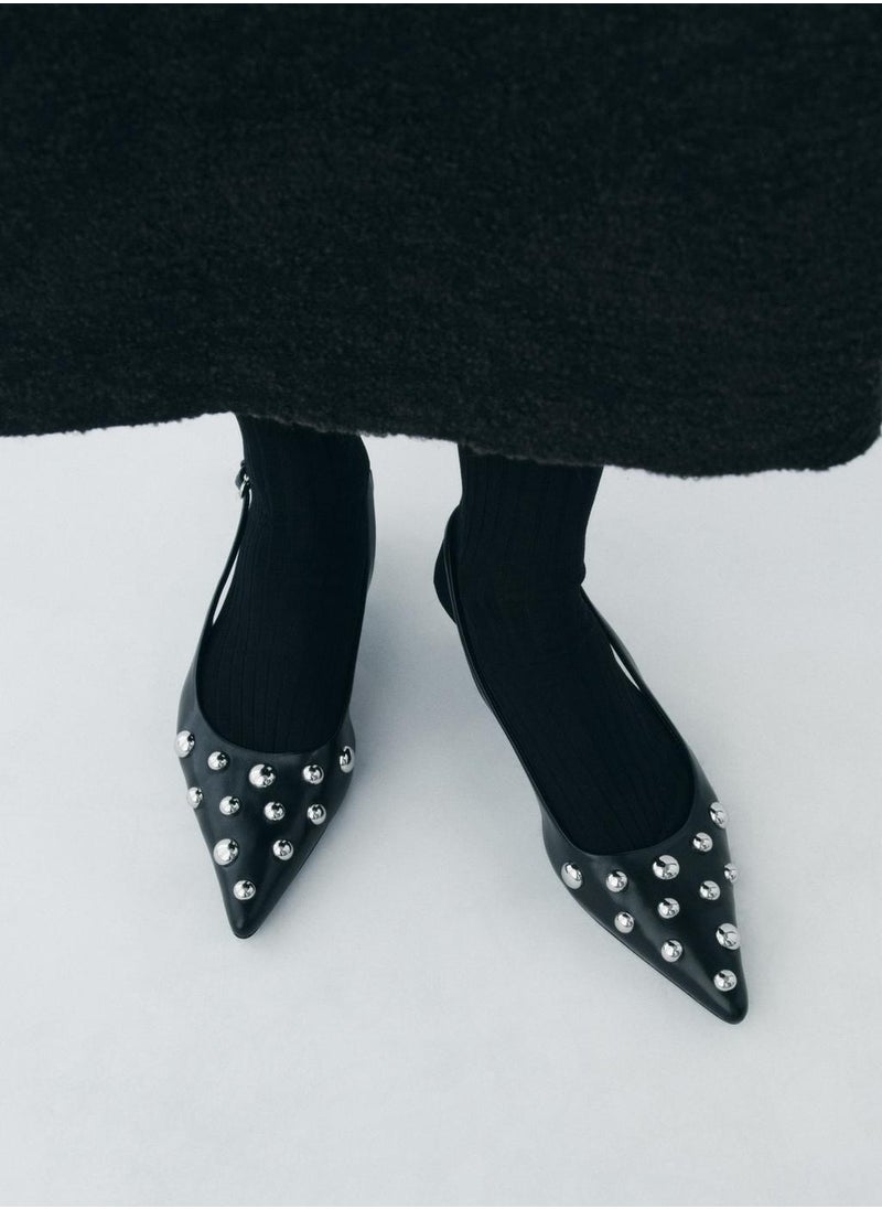 Studded kitten heel slingback shoes
