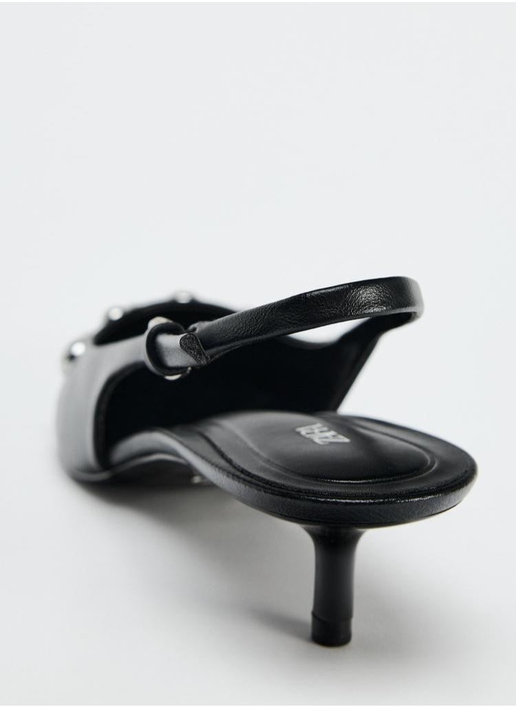 Studded kitten heel slingback shoes