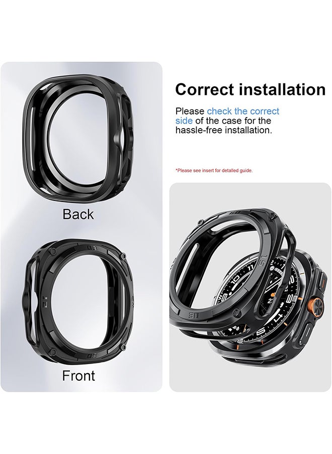 Pack of 2 Compatible with Samsung Galaxy Watch Ultra Case 47mm, Hard Bumper Case with Built-in Tempered Glass HD Full Protective Cover for Galaxy Watch 7 Ultra Accessories for Men Women - Black