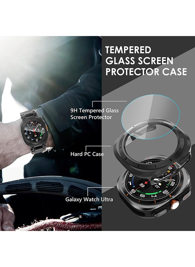 Pack of 2 Compatible with Samsung Galaxy Watch Ultra Case 47mm, Hard Bumper Case with Built-in Tempered Glass HD Full Protective Cover for Galaxy Watch 7 Ultra Accessories for Men Women - Black