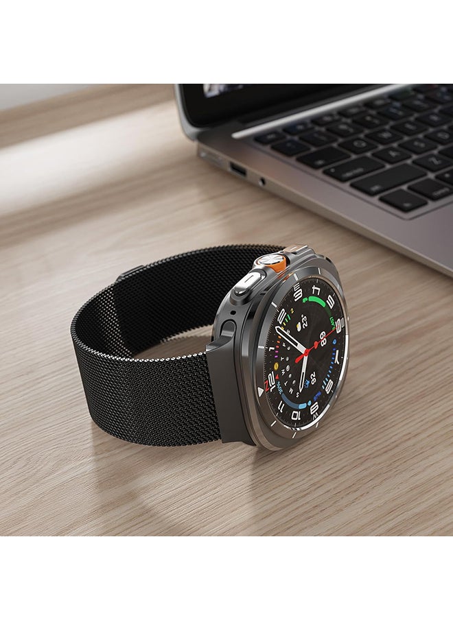 Milanese Band Compatible with Samsung Galaxy Watch Ultra Band 47mm (2024), Stainless Steel Mesh Loop Magnetic Clasp Strap for Women Men - Black