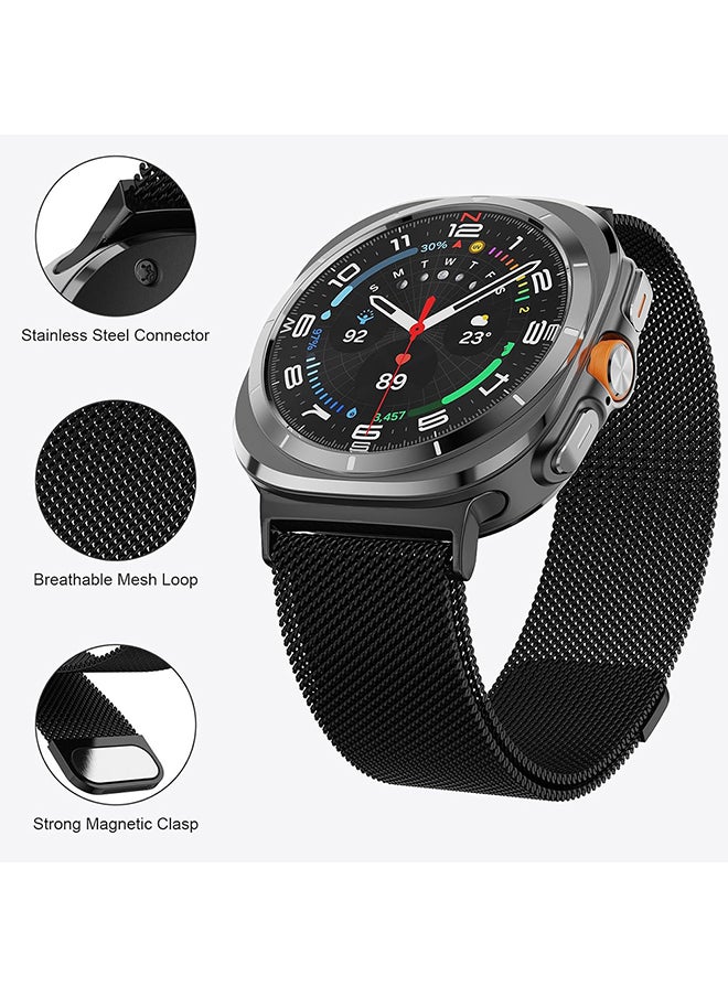 Milanese Band Compatible with Samsung Galaxy Watch Ultra Band 47mm (2024), Stainless Steel Mesh Loop Magnetic Clasp Strap for Women Men - Black