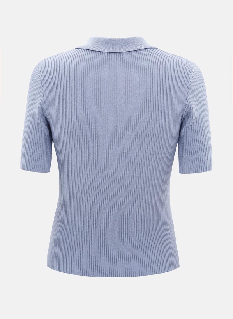 Rubbed knit polo with buttons on the collar