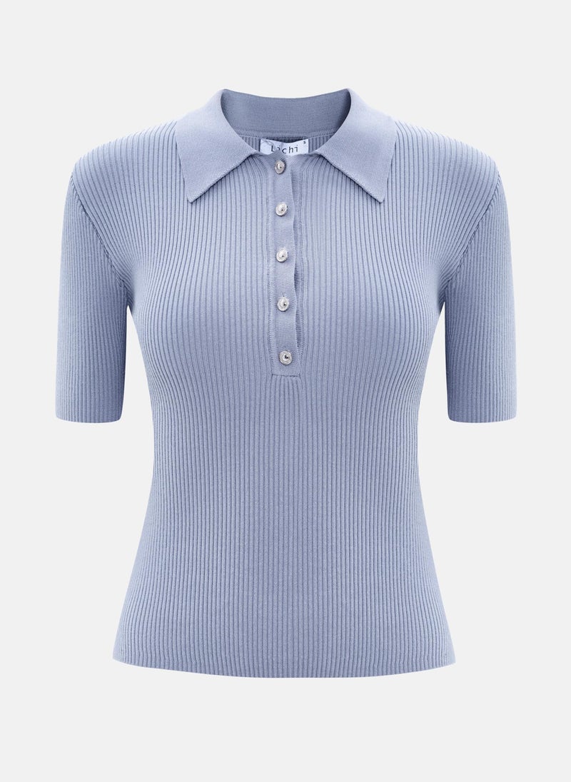 Rubbed knit polo with buttons on the collar