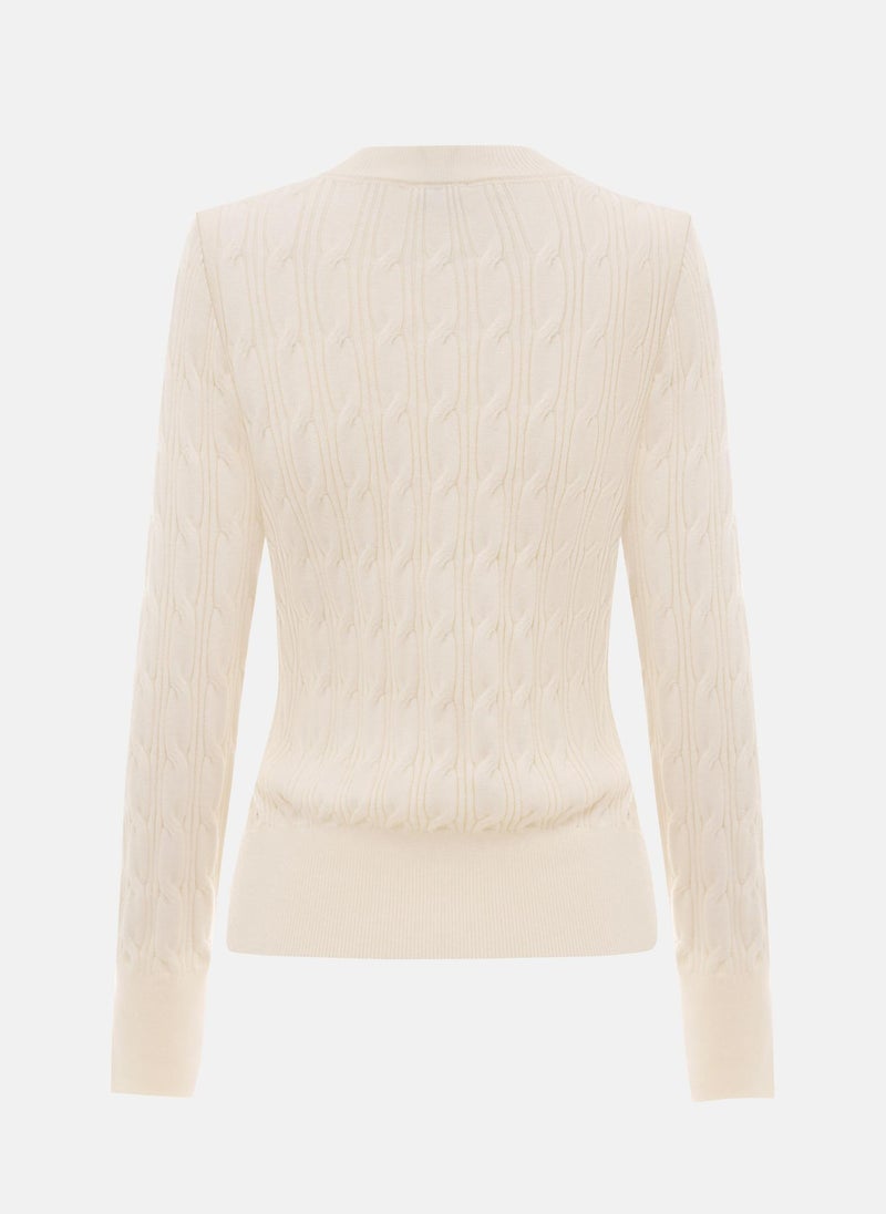 Cable-knit jumper with chest embroidery