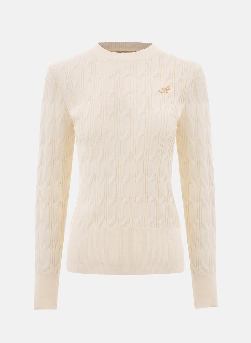 Cable-knit jumper with chest embroidery