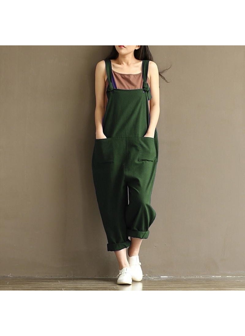 Linen Strap Large Pocket Detail Women's Overalls Jumpsuit LN283KOYUHAKI8