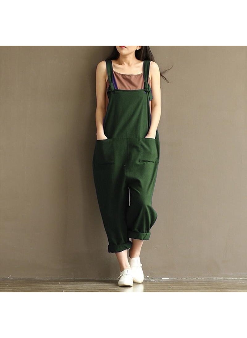 Linen Strap Large Pocket Detailed Women's Overalls LN283KOYUHAKI4