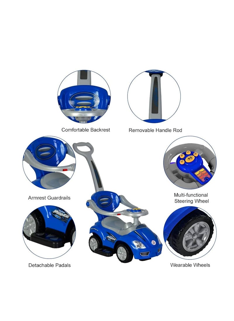 Push Cars for Toddlers, 3 in 1 Ride on Push Car with Music, Safety Brackets, and Anti-Topple Devices, Removable Handle for the Ages 1-3 years (Blue) 301