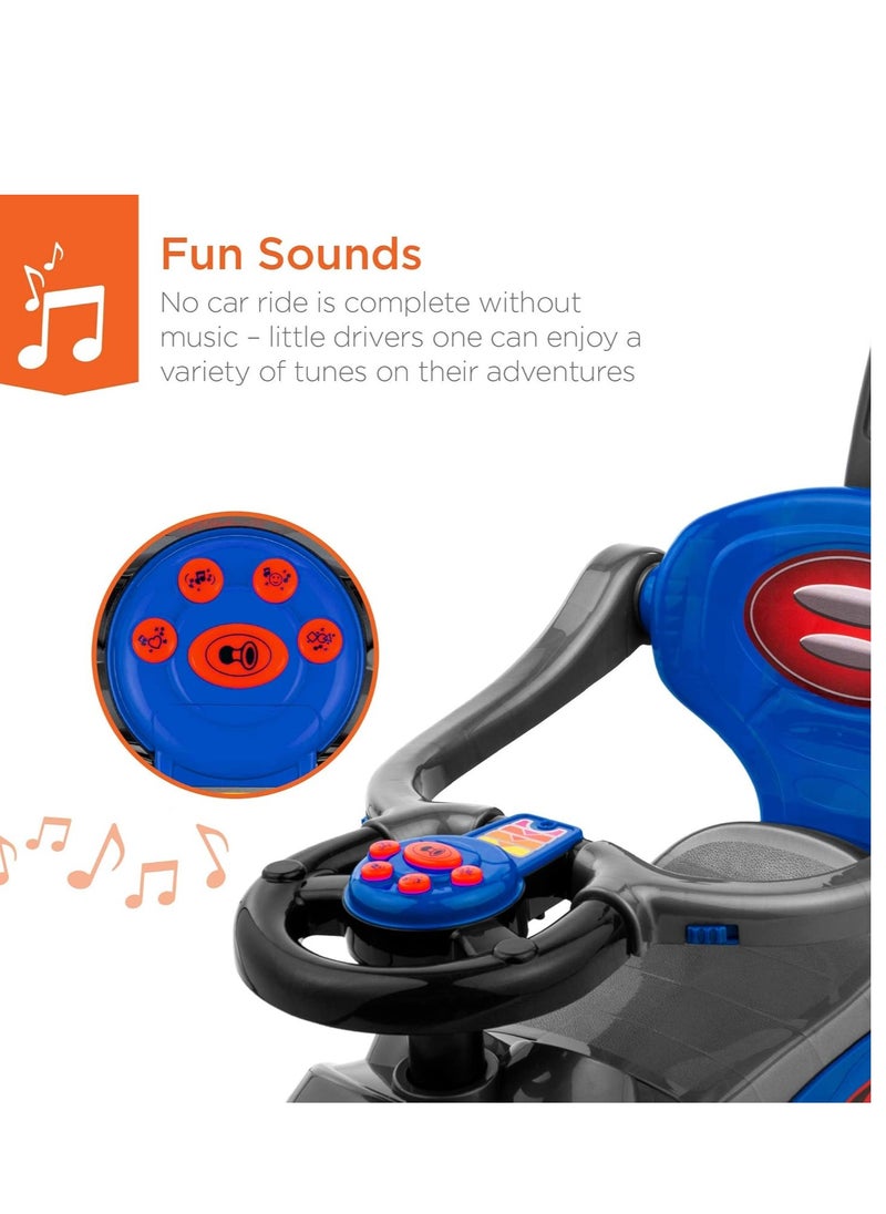 Push Cars for Toddlers, 3 in 1 Ride on Push Car with Music, Safety Brackets, and Anti-Topple Devices, Removable Handle for the Ages 1-3 years (Blue) 301