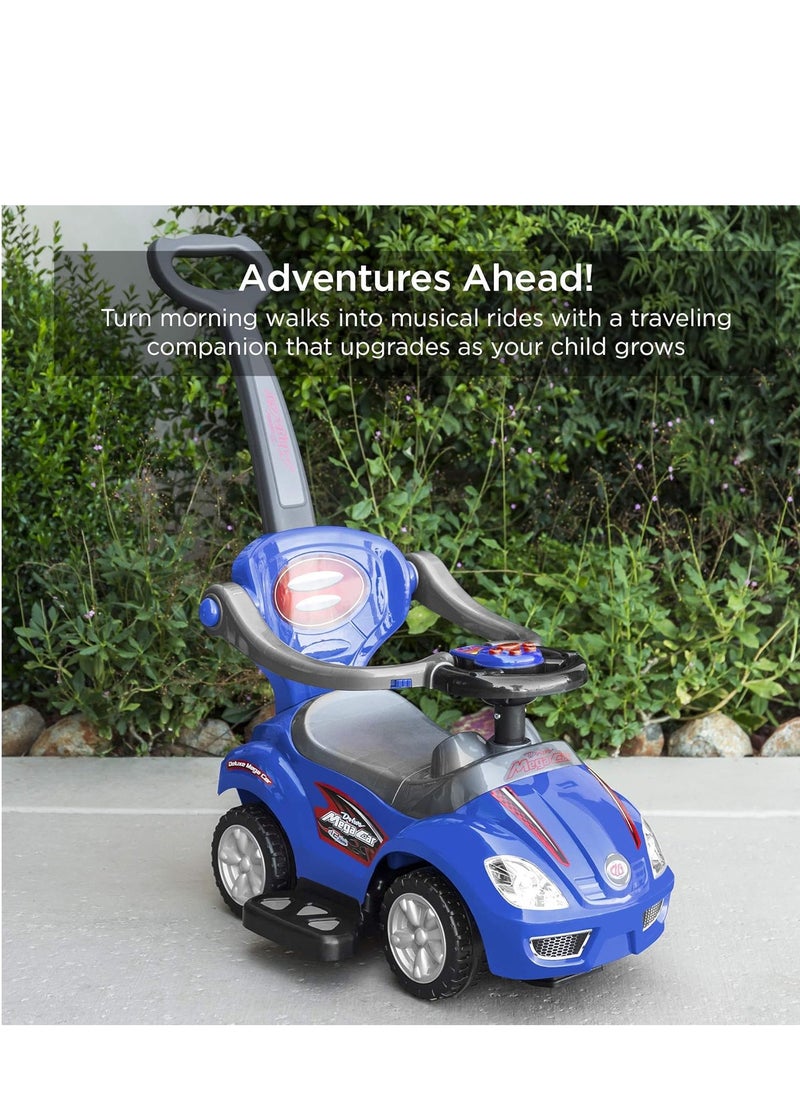 Push Cars for Toddlers, 3 in 1 Ride on Push Car with Music, Safety Brackets, and Anti-Topple Devices, Removable Handle for the Ages 1-3 years (Blue) 301