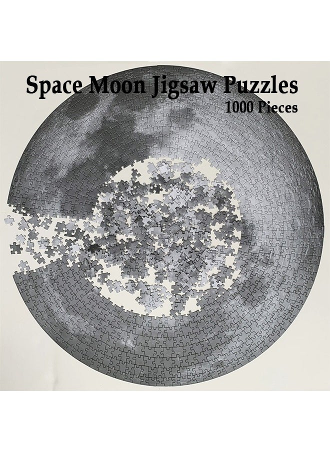 1000Pcs Space Moon Round Puzzle for Adult, Planet Solar System Jigsaw Puzzle, Galaxy Star Nebula Universe Circle Hard Puzzles, Resolution, Matte Finish, No Dust Space Puzzle