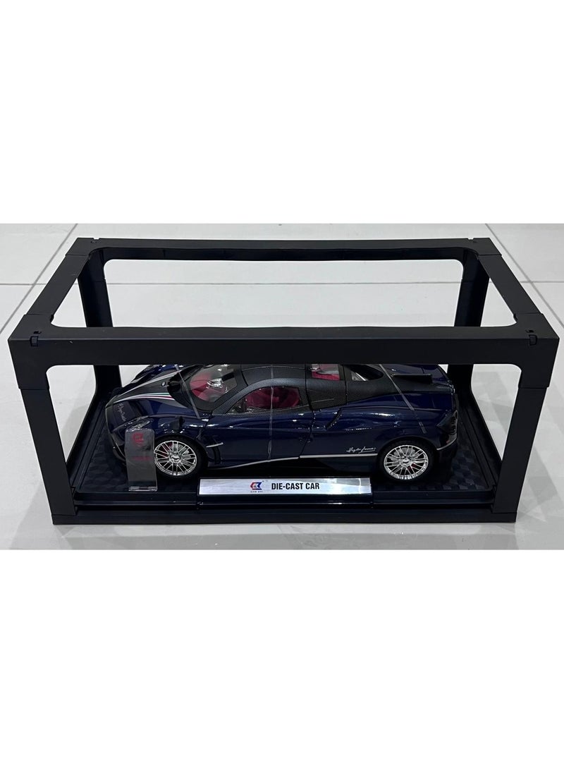 Die-Cast Model Car 1/18 Blue Pagani Huayra toy car, 4 Doors Open/Pull Back/Lights and Sound Effect, Metal Car Approx. Size in mm 260x115x80, Packaged in a beautiful PVC Frame & box, Toys Display Collection Alloy Car Model Car